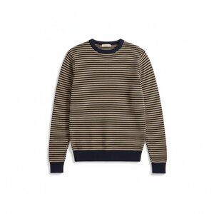 Knitwear by F+F Navy Tan Striped Sweater – Wool Blend, Women’s Medium